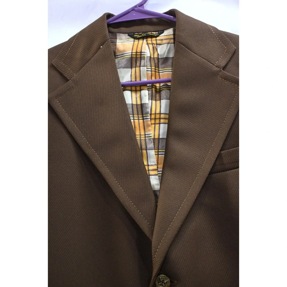 Vintage Calvin Tailored Brown Blazer Sport Coat Plaid Lined Jacket 40R